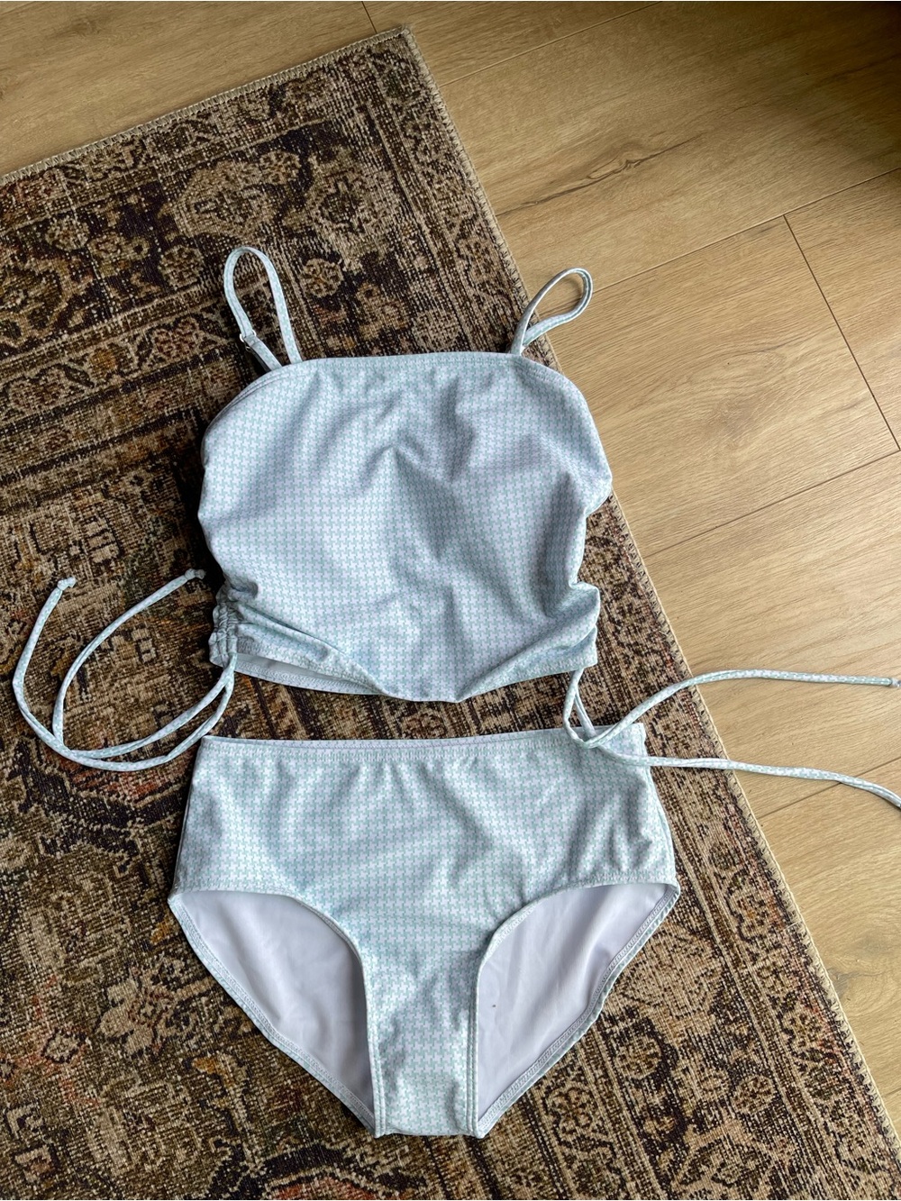 New green and white gingham swimsuit